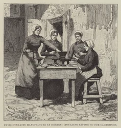 Fábrica Suiza de Dinamita en Isleten, moldeando Cartuchos de Goma Explosiva